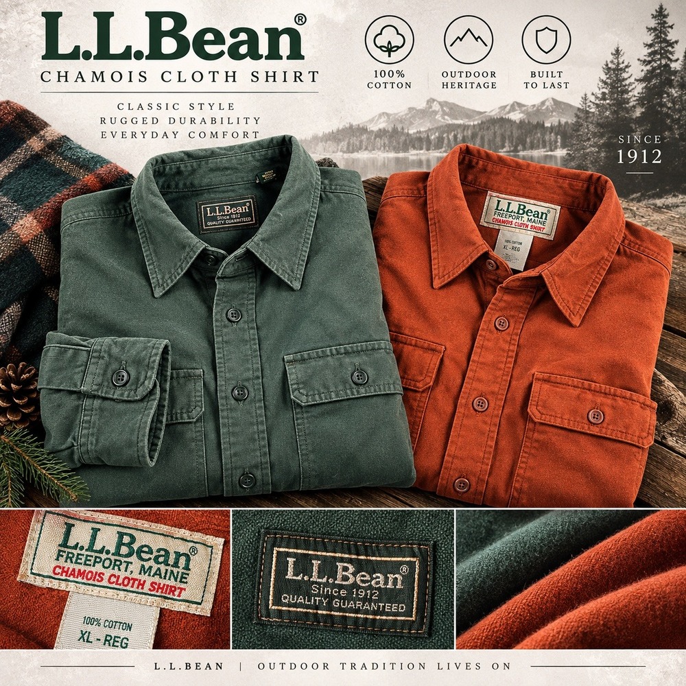 2 Pack VTG LL Bean Chamois Cloth Shirt Mens XL Green Orange Button up L/S 187923